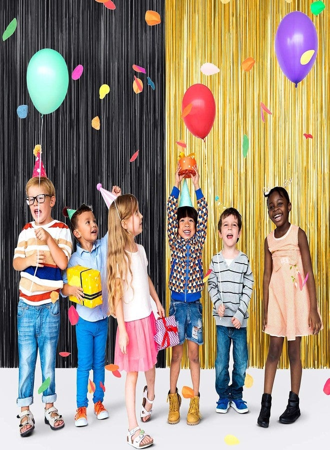 بروبسيكل ستائر بروبسيكل الذهبية والسوداء اللامعة، مقاس 3 أقدام × 6 أقدام، خلفية مثالية لتزيين حفلات أعياد الميلاد، والذكرى السنوية، وحفلات توديع العزوبية، وحفلات استقبال المولود الجديد، ستائر مزينة بشراشيب ذهبية لامعة - عبوة من 4 قطع - Image 2